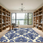 Sophisticated Navy Blue Damask Scroll Rug