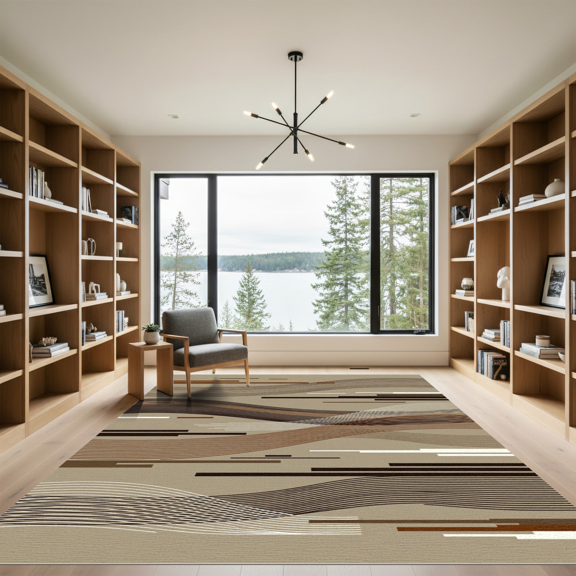 Modern Abstract Wavy Linear Earth Tone Rug