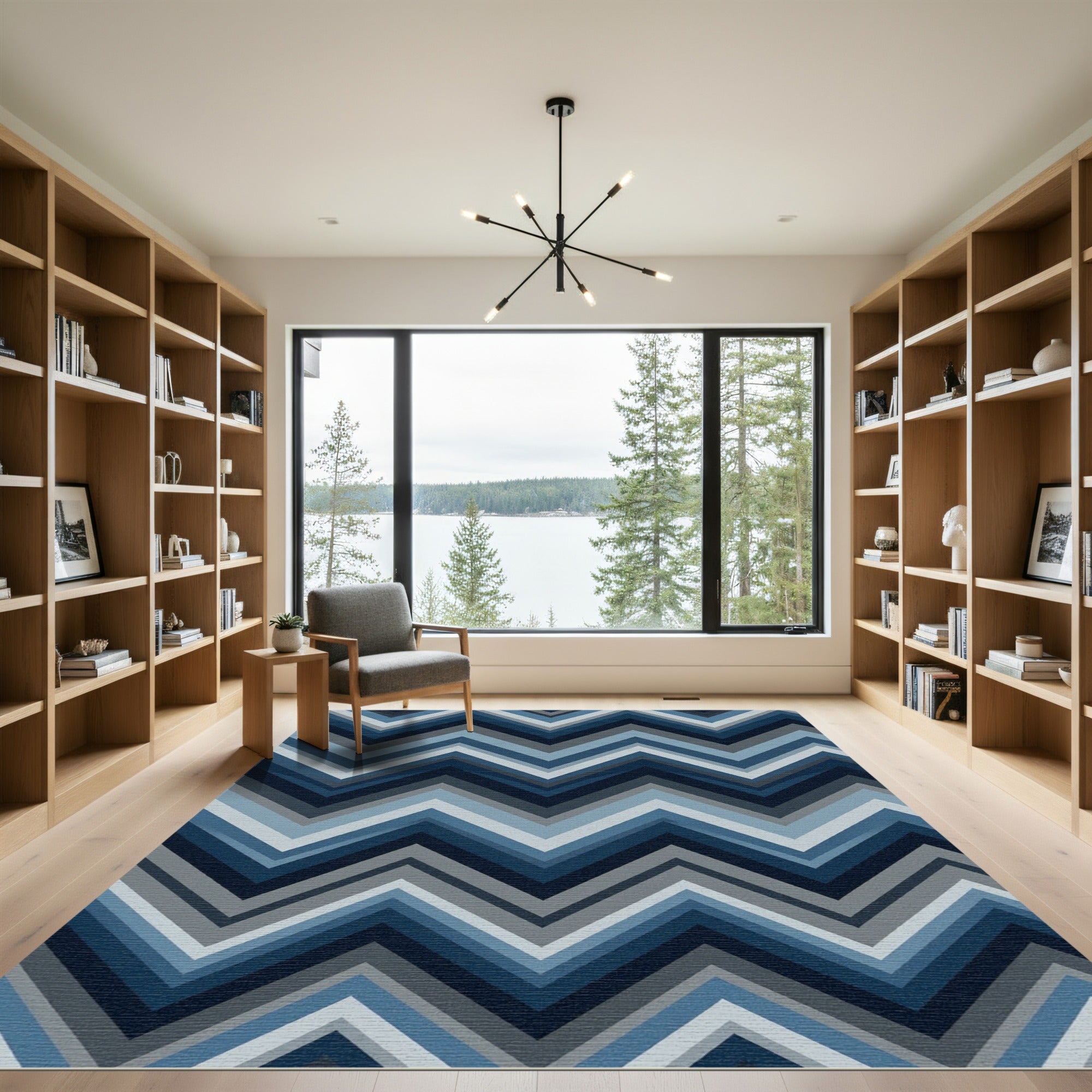 Navy Blue Chevron Zigzag Geometric Art Rug