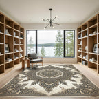 Ornate Neutral Floral Medallion Scroll Rug