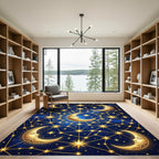 Celestial Gold Crescent Moon Starry Night Rug
