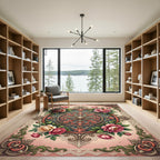 Vintage Pink Floral Ornate Medallion Rug