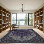 Elegant Violet Floral Medallion Charcoal Tapestry Rug