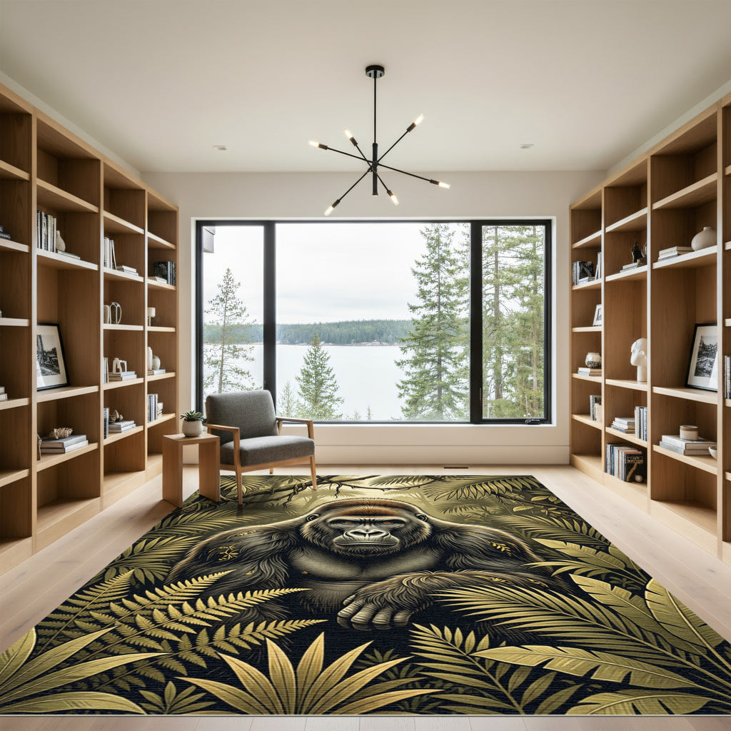 Majestic Golden Gorilla Tropical Jungle Rug