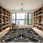 Celestial Gold Sunburst Geometric Black Rug