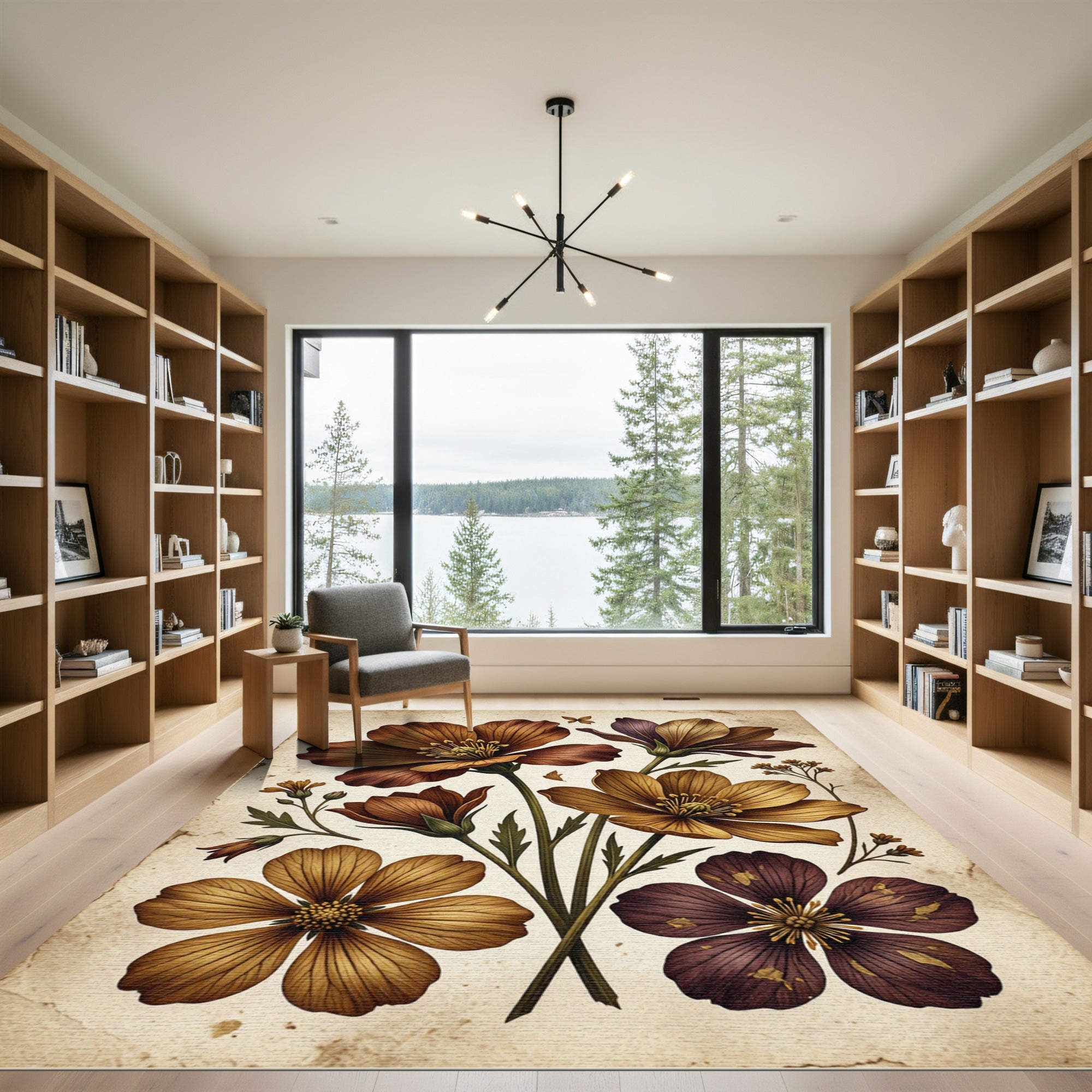 Vintage Sepia Floral Botanical Bouquet Rug