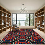 Bold Crimson Blue Geometric Octagon Rug