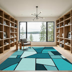 Modern Teal Geometric Block Rug