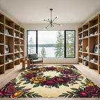 Lush Crimson and Gold Floral Wreath Rug