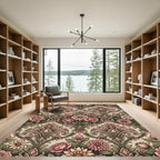 Vintage Rose Floral Damask Scroll Rug