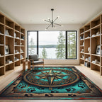 Vintage Teal Compass Paw Print Art Rug
