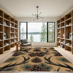 Rustic Deer Antler Pinecone Woodland Rug