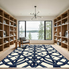 Navy Nautical Rope and Anchor Grid Rug