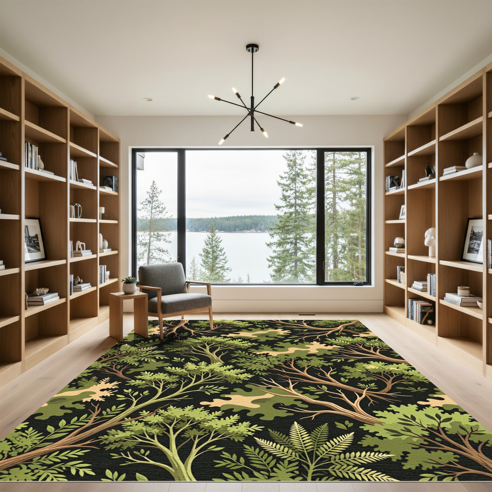 Lush Woodland Forest Green Camo Foliage Rug