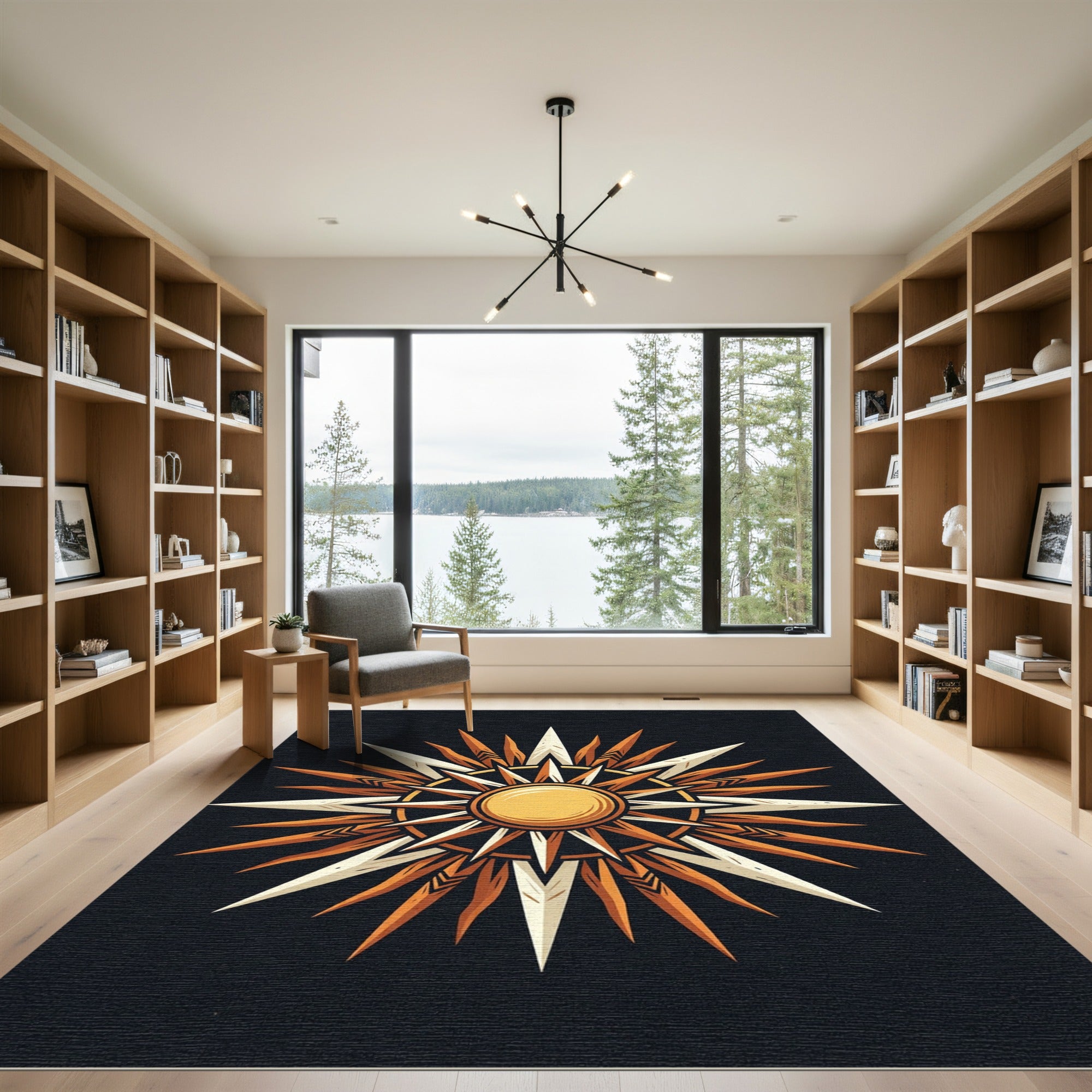Golden Sunburst Starburst Motif Rug