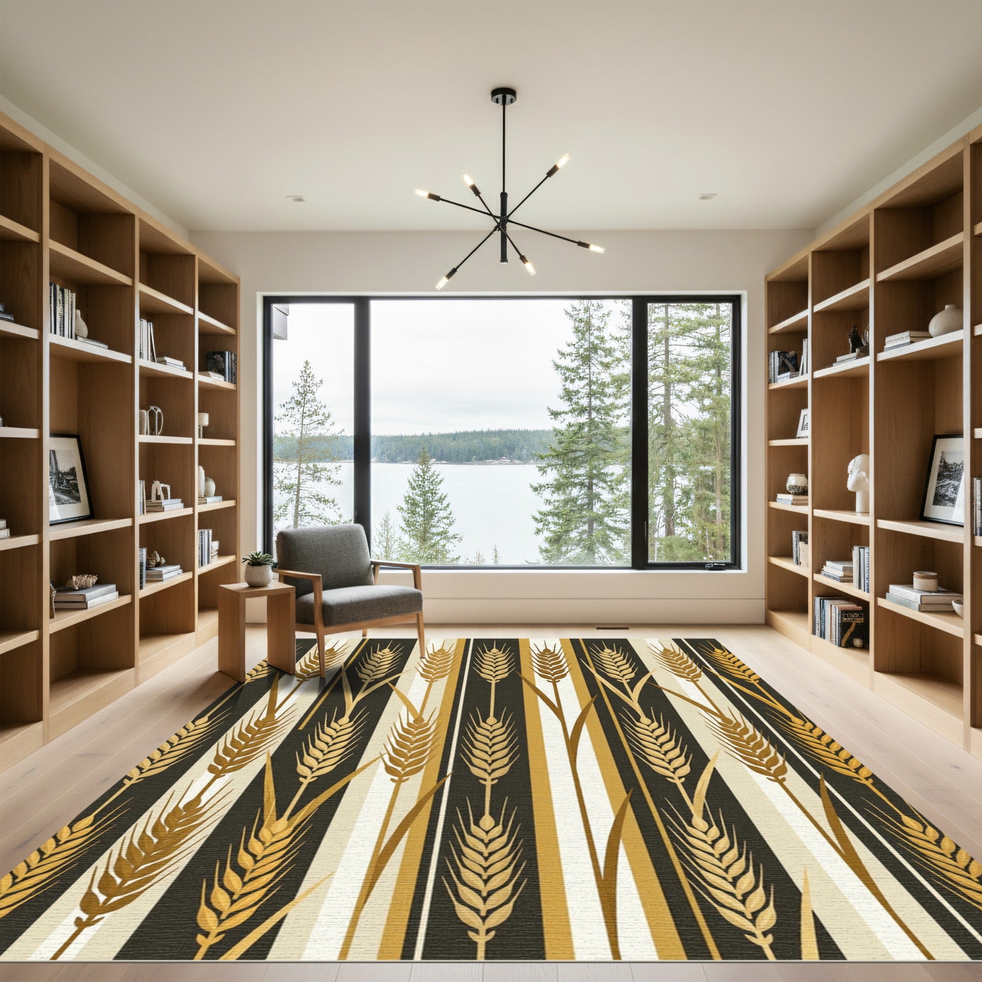 Gold Wheat Stalks Vertical Stripes Rug