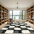 Gritty Black White Checkerboard Brushstroke Rug