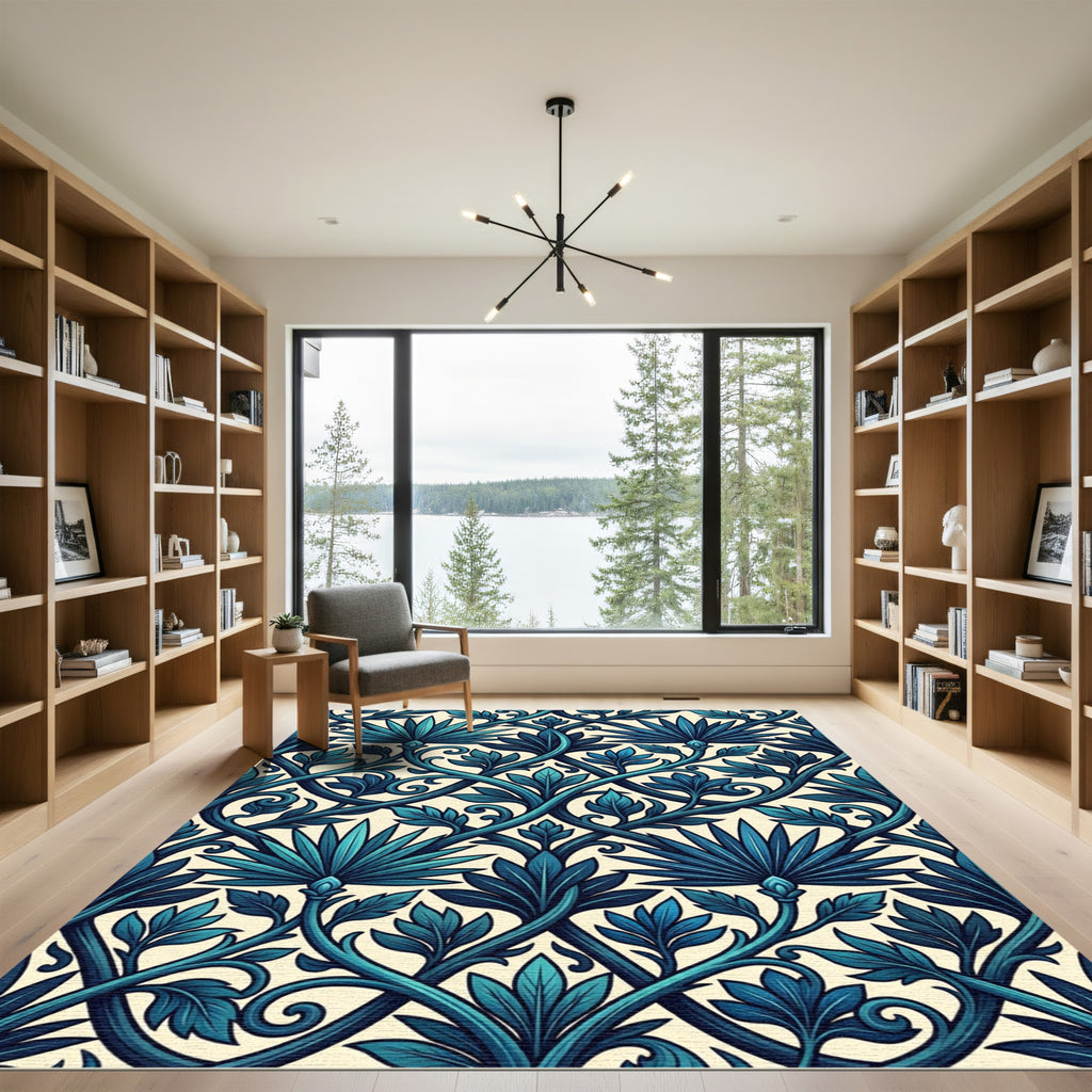 Deep Teal Leaf Vine Accents Rug