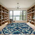 Deep Teal Leaf Vine Accents Rug