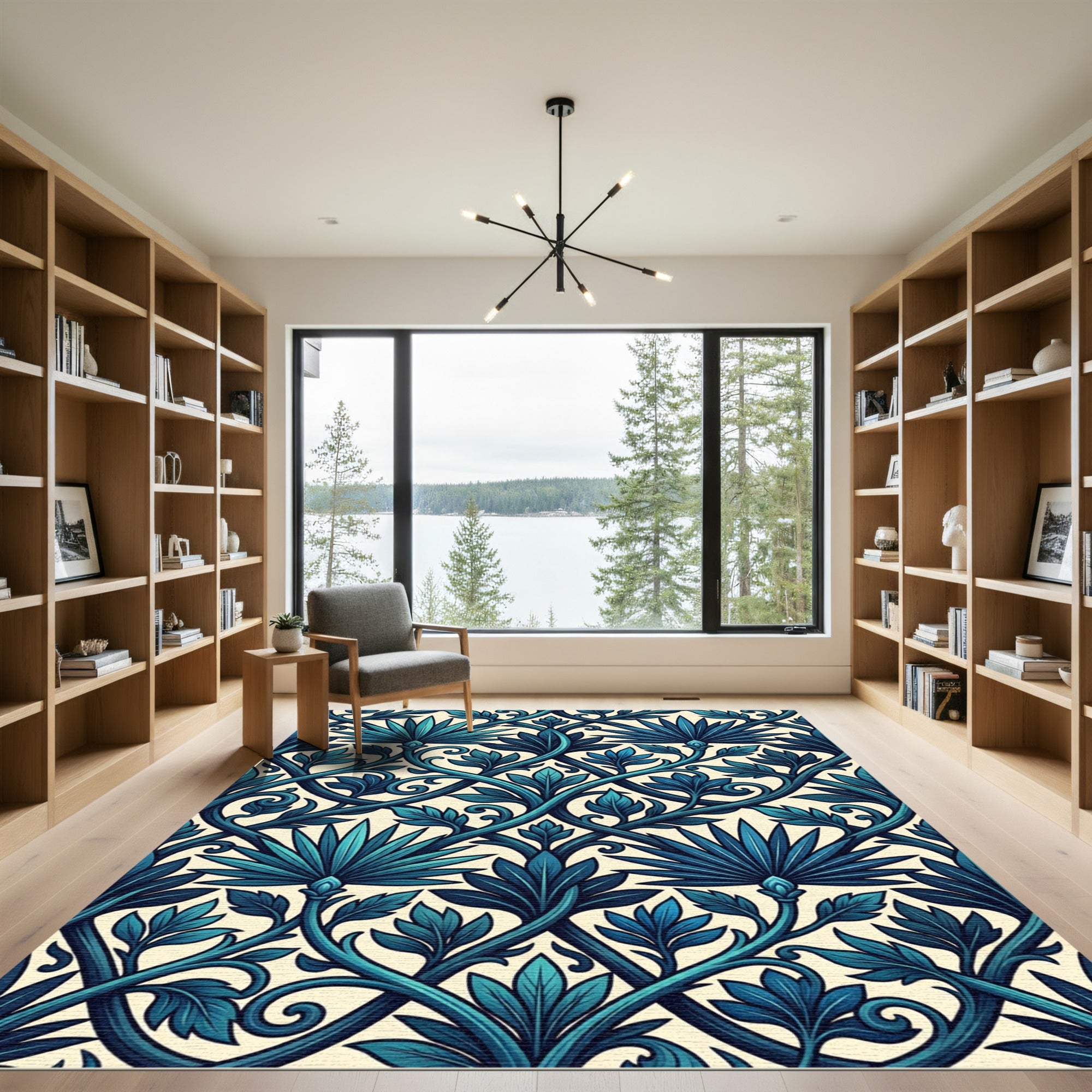 Deep Teal Leaf Vine Accents Rug