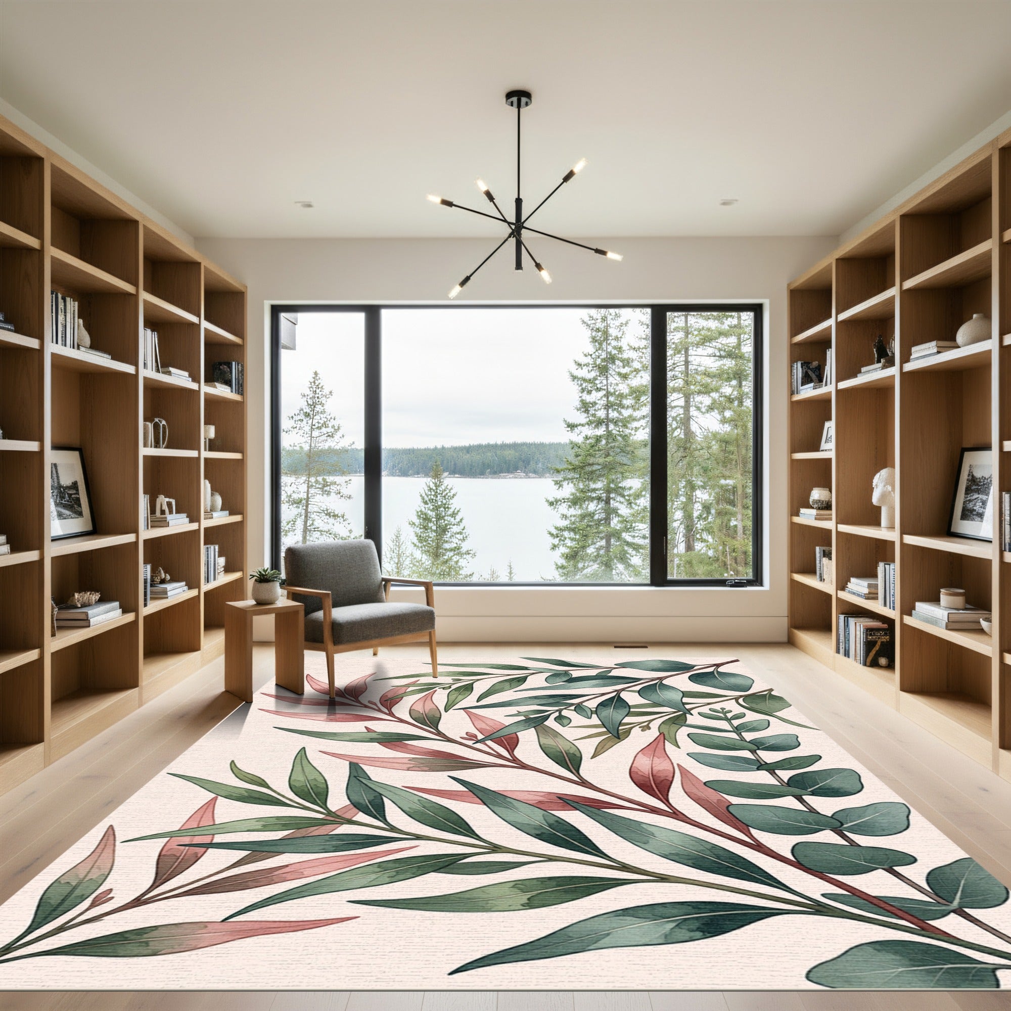 Earthy Watercolor Eucalyptus Botanical Foliage Rug