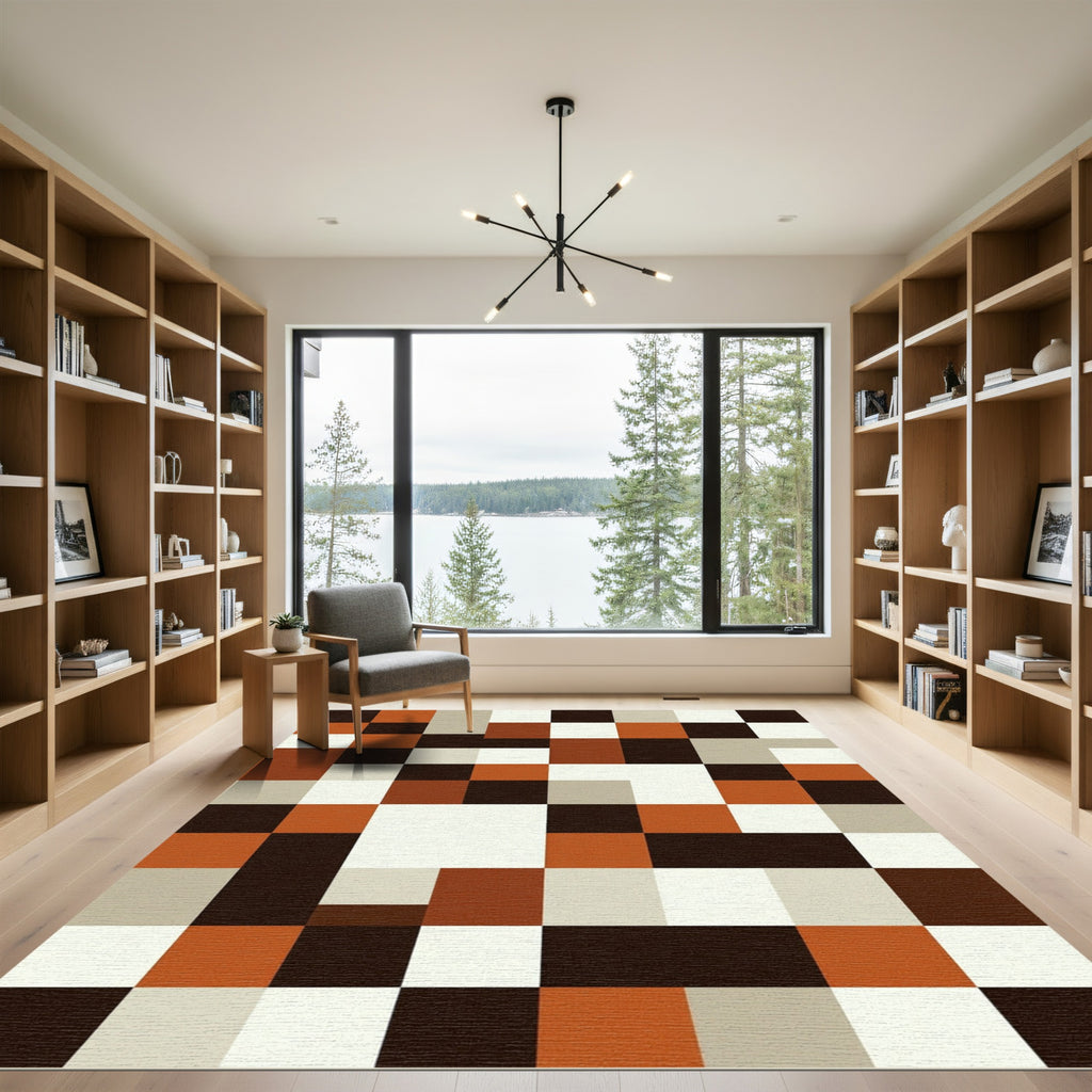 Modern Earthen Mosaic Geometric Block Rug