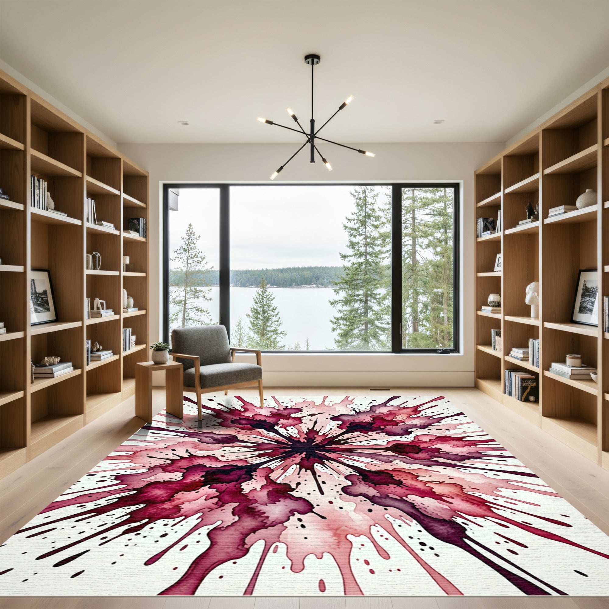 Crimson Ink Splatter Explosion Rug