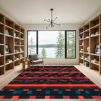 Modern Red Black Pixelated Grid Rug