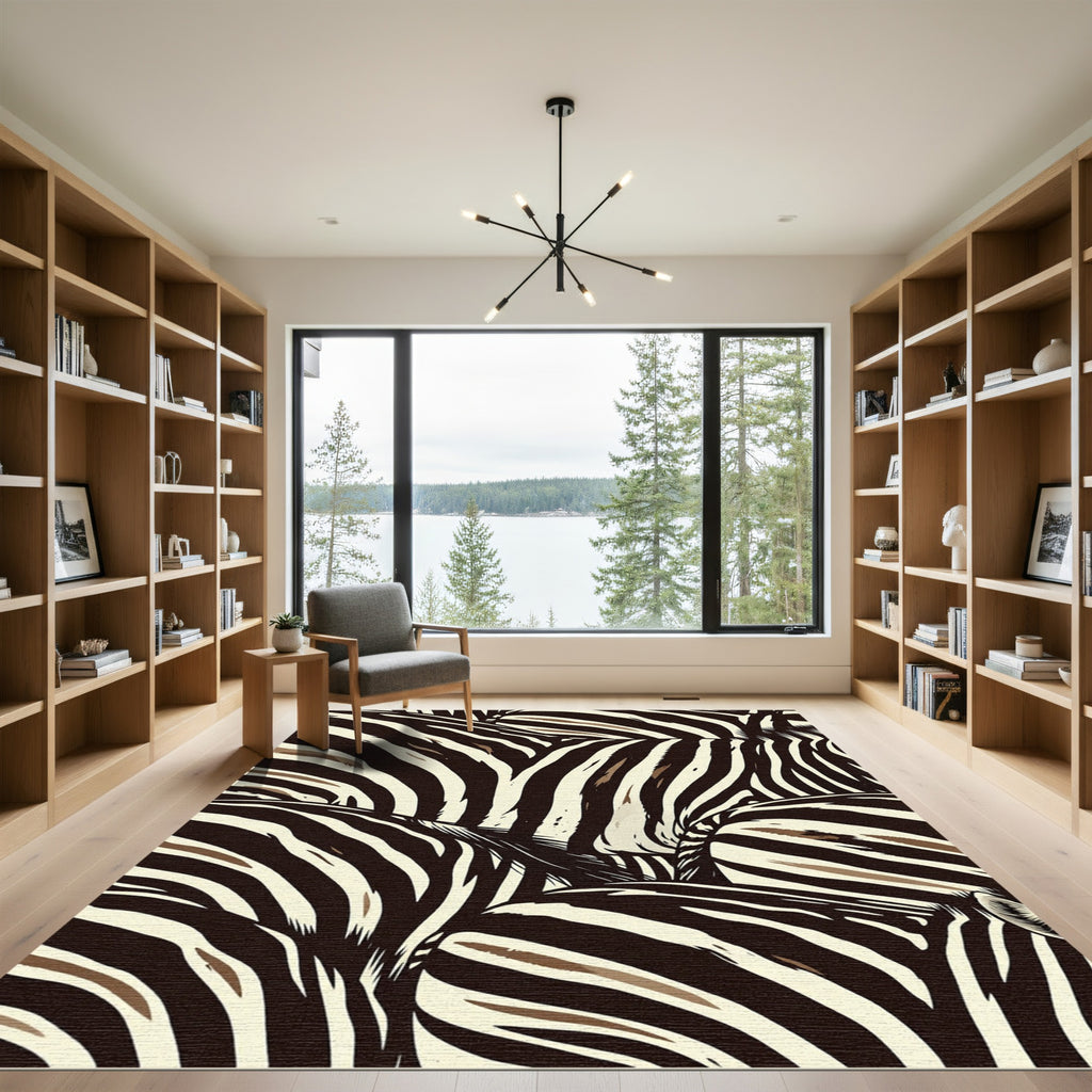 Contemporary Black White Zebra Stripe Rug