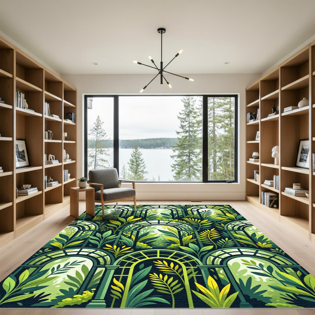 Lush Emerald Greenhouse Foliage Arch Rug