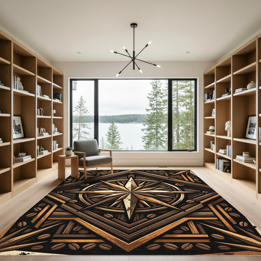 Rustic Bronze Compass Coffee Bean Star Rug