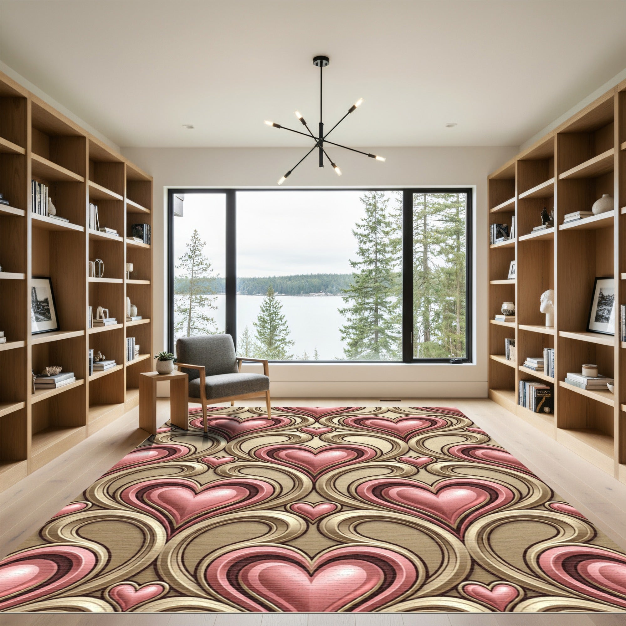Retro Pink Heart Swirls Rug