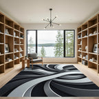 Modern Monochrome Swirling Abstract Flow Rug