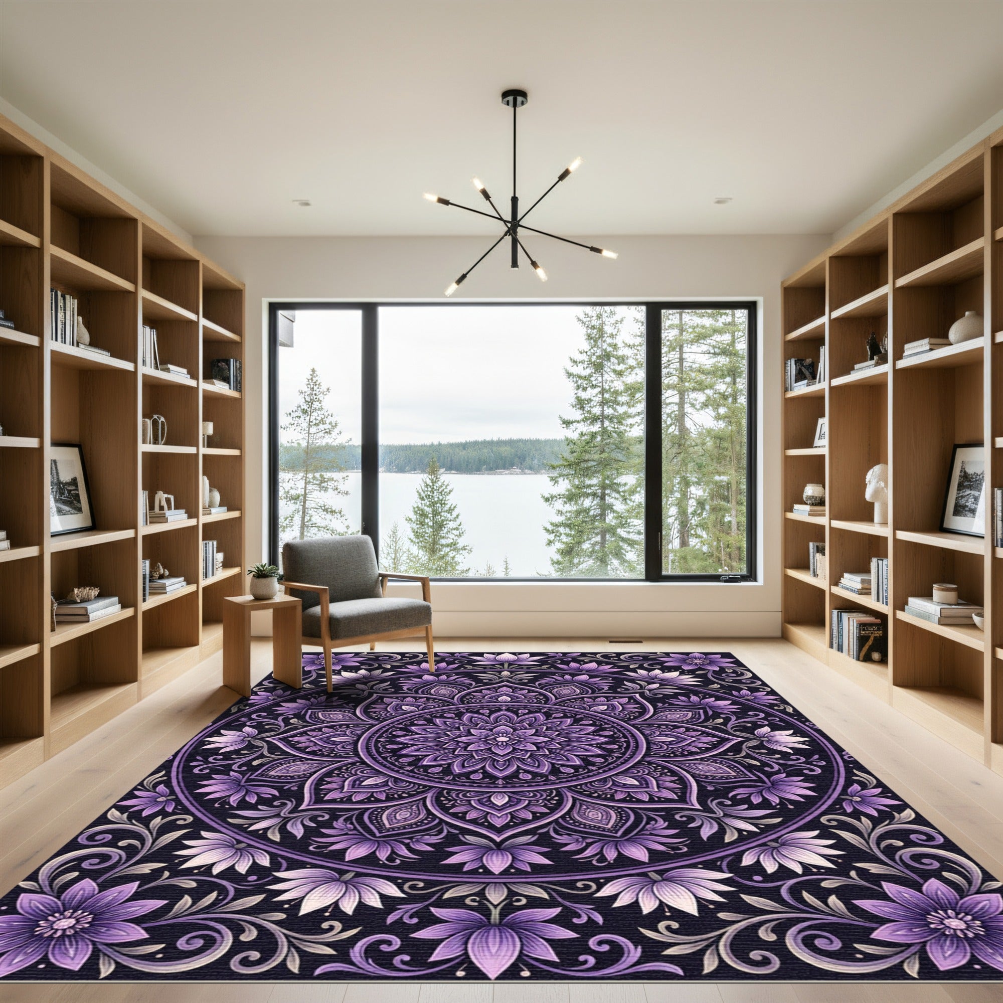 Elegant Purple Lotus Floral Mandala Rug