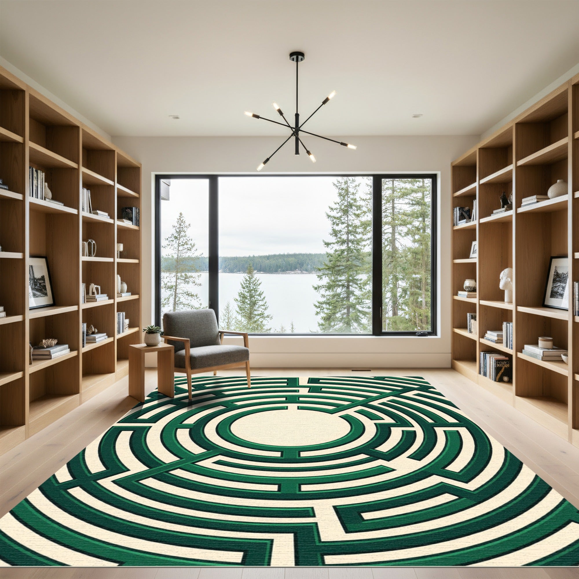 Contemporary Emerald Green Circular Labyrinth Rug