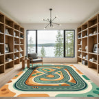 Mid-Century Modern Abstract Roadscape Overlay Rug