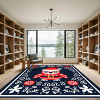 Festive Red Owl Christmas Border Rug