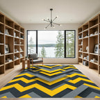 Modern Yellow and Charcoal Geometric Chevron Rug