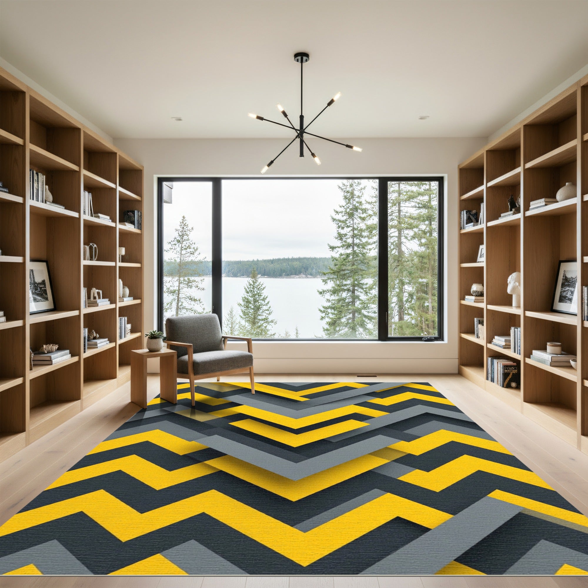 Modern Yellow and Charcoal Geometric Chevron Rug