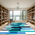 Abstract Blue Teal Stripe Layer Rug