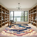 Whimsical Sleepy Bunnies on Golden Moons Rug