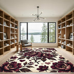 Dark Maroon Peony and Heart Bouquet Rug