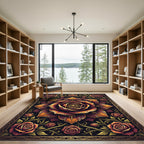 Ornate Golden Rose Dark Floral Medallion Rug