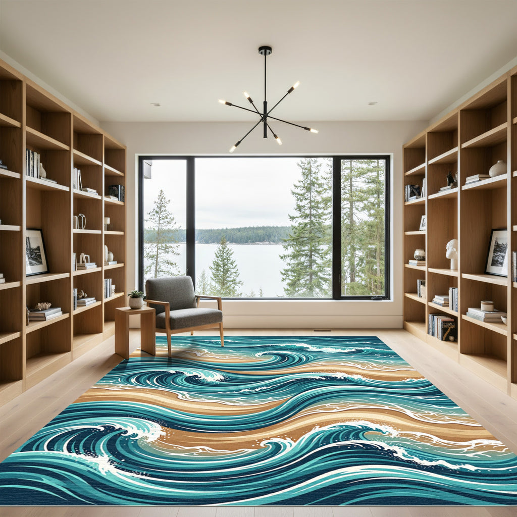 Ethereal Blue Ocean Wave Shore Rug