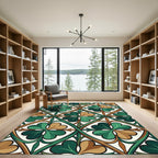 Celtic Clover Geometric Green Earthy Tile Rug