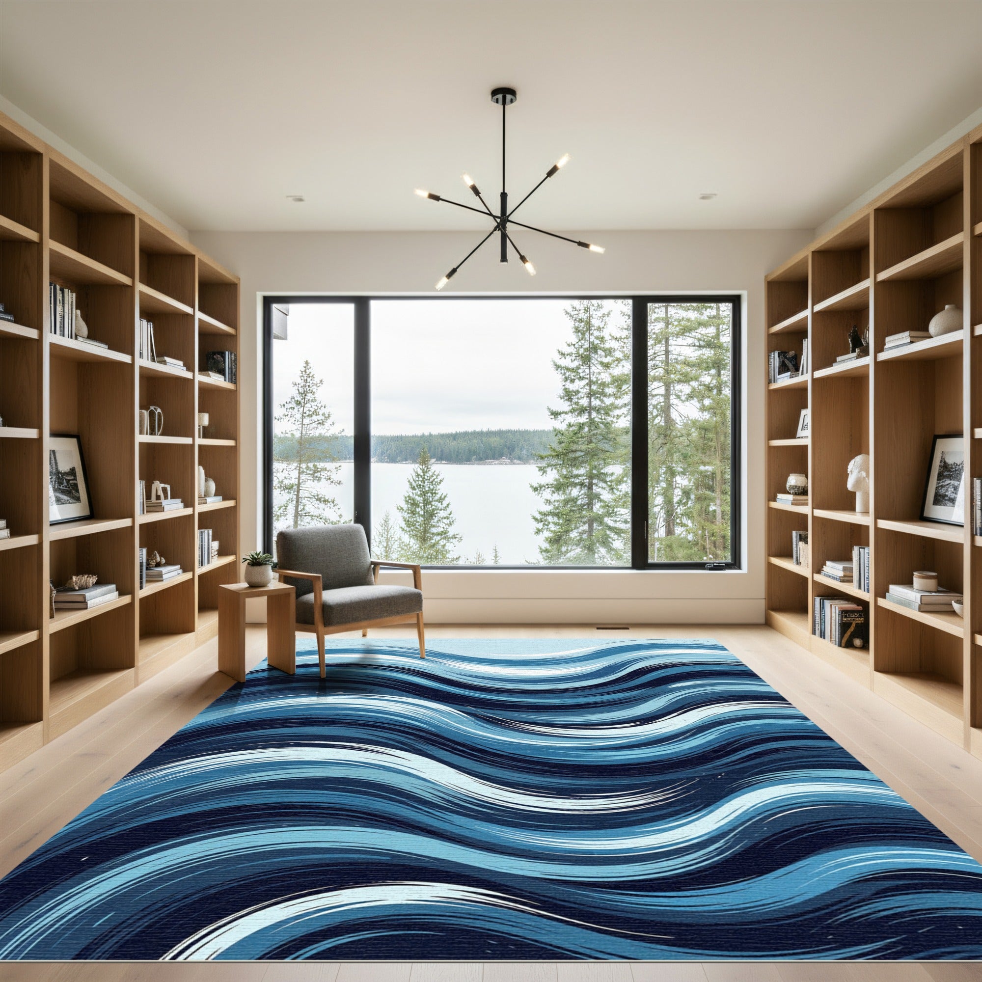 Flowing Azure Ocean Strokes Rug