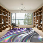 Iridescent Liquid Purple Silver Fluid Wave Rug
