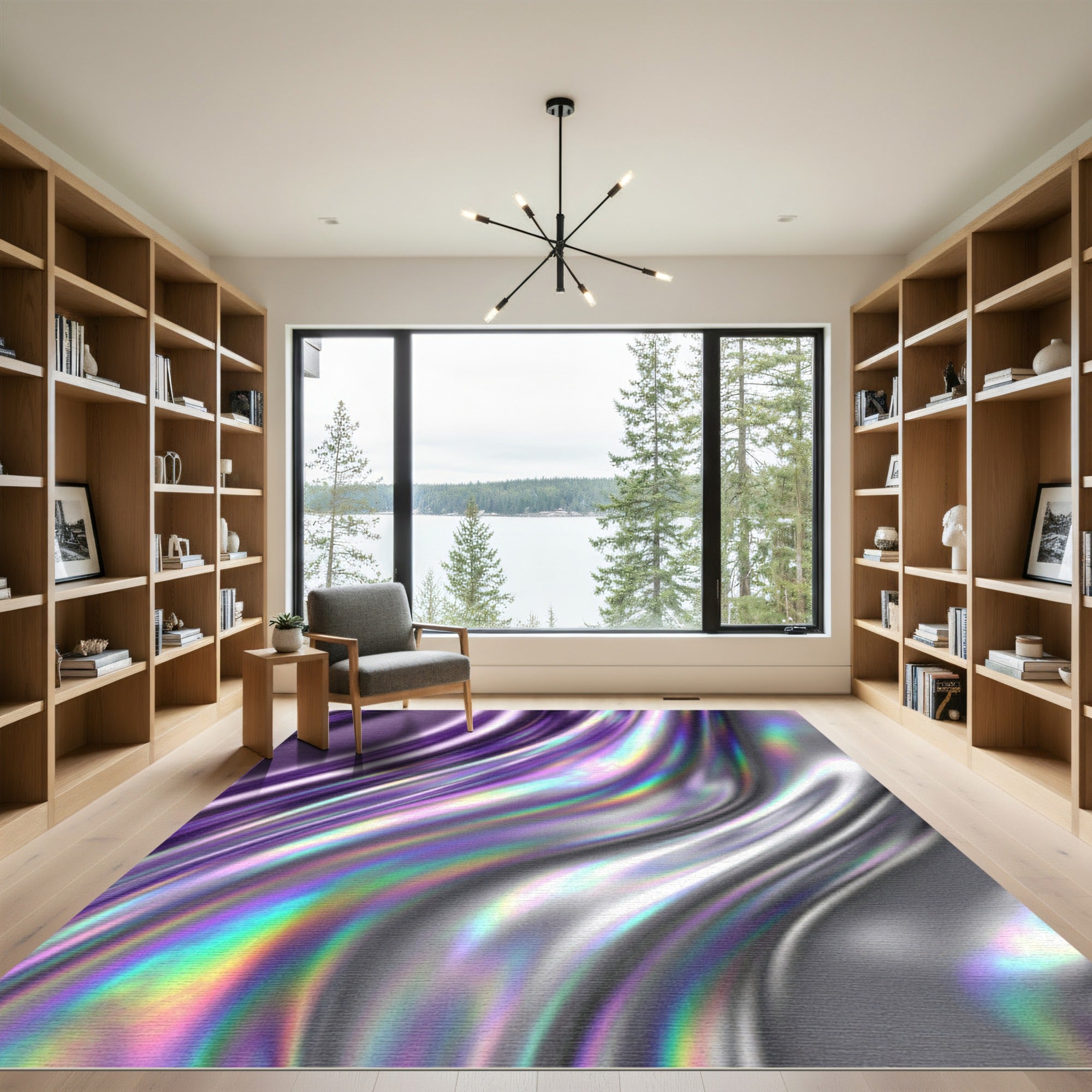 Iridescent Liquid Purple Silver Fluid Wave Rug