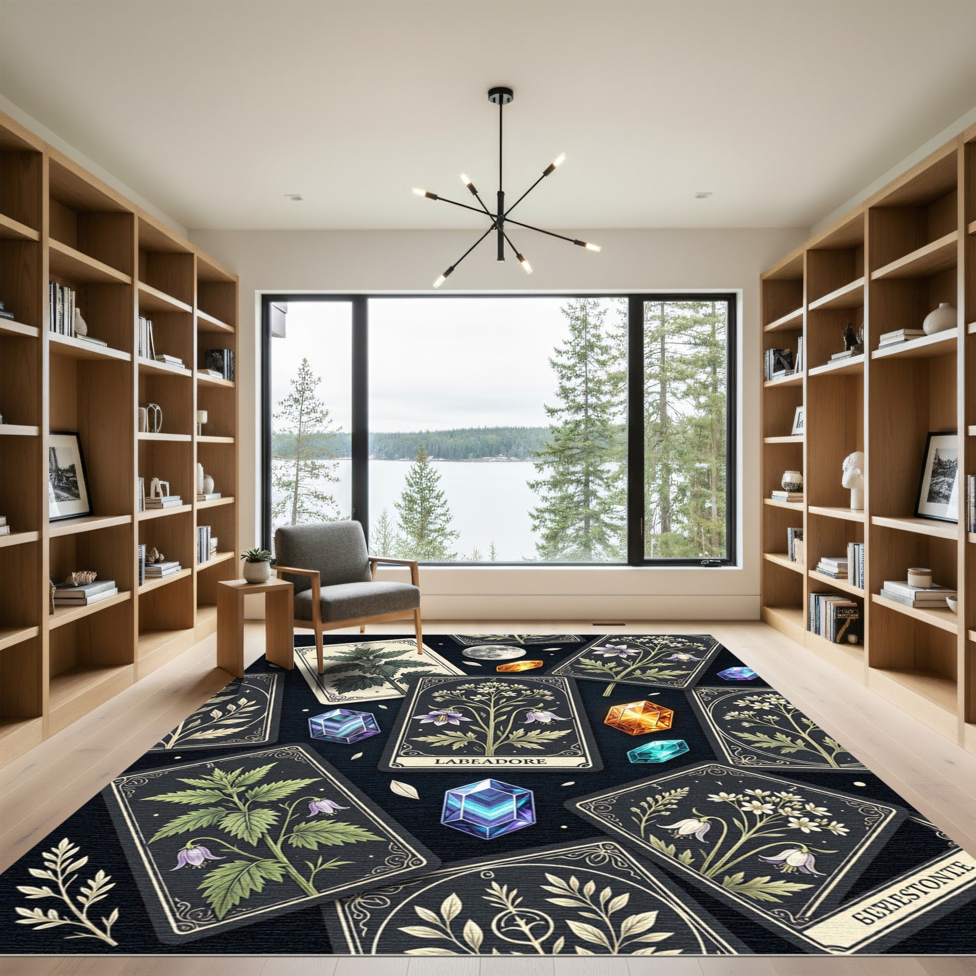 Mystical Dark Botanical Crystal Tarot Rug