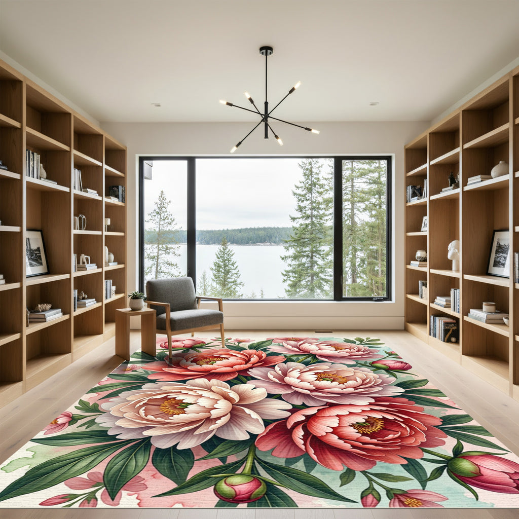 Romantic Blush Peony Flower Bouquet Rug